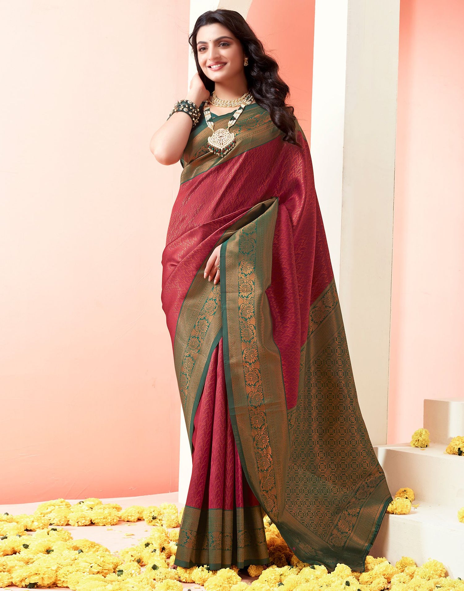 Dark Maroon Jacquard Silk Saree