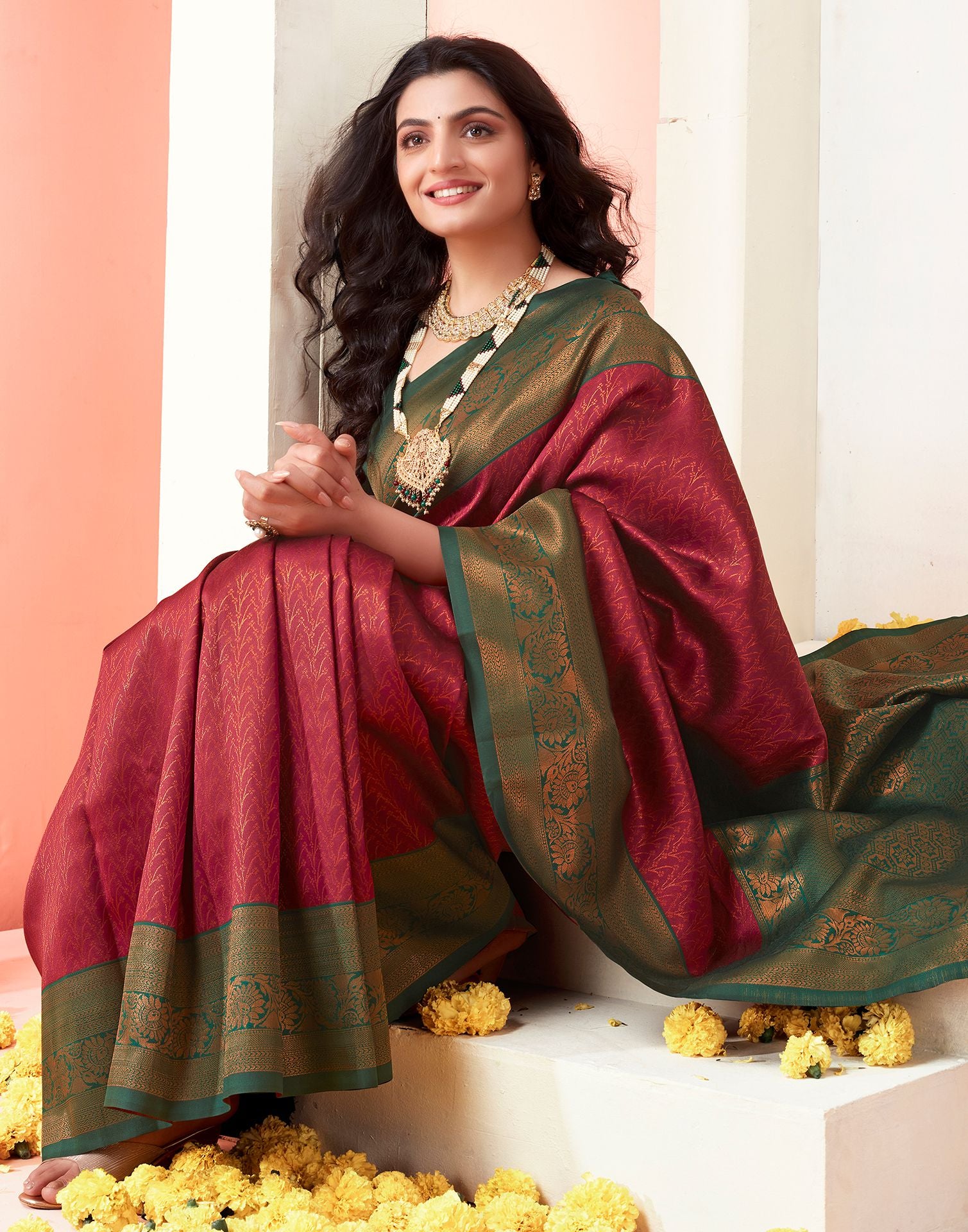 Dark Maroon Jacquard Silk Saree