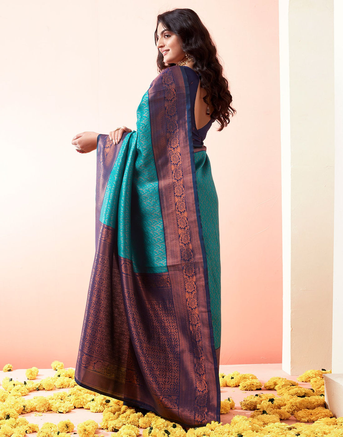 Indigo Jacquard Silk Saree