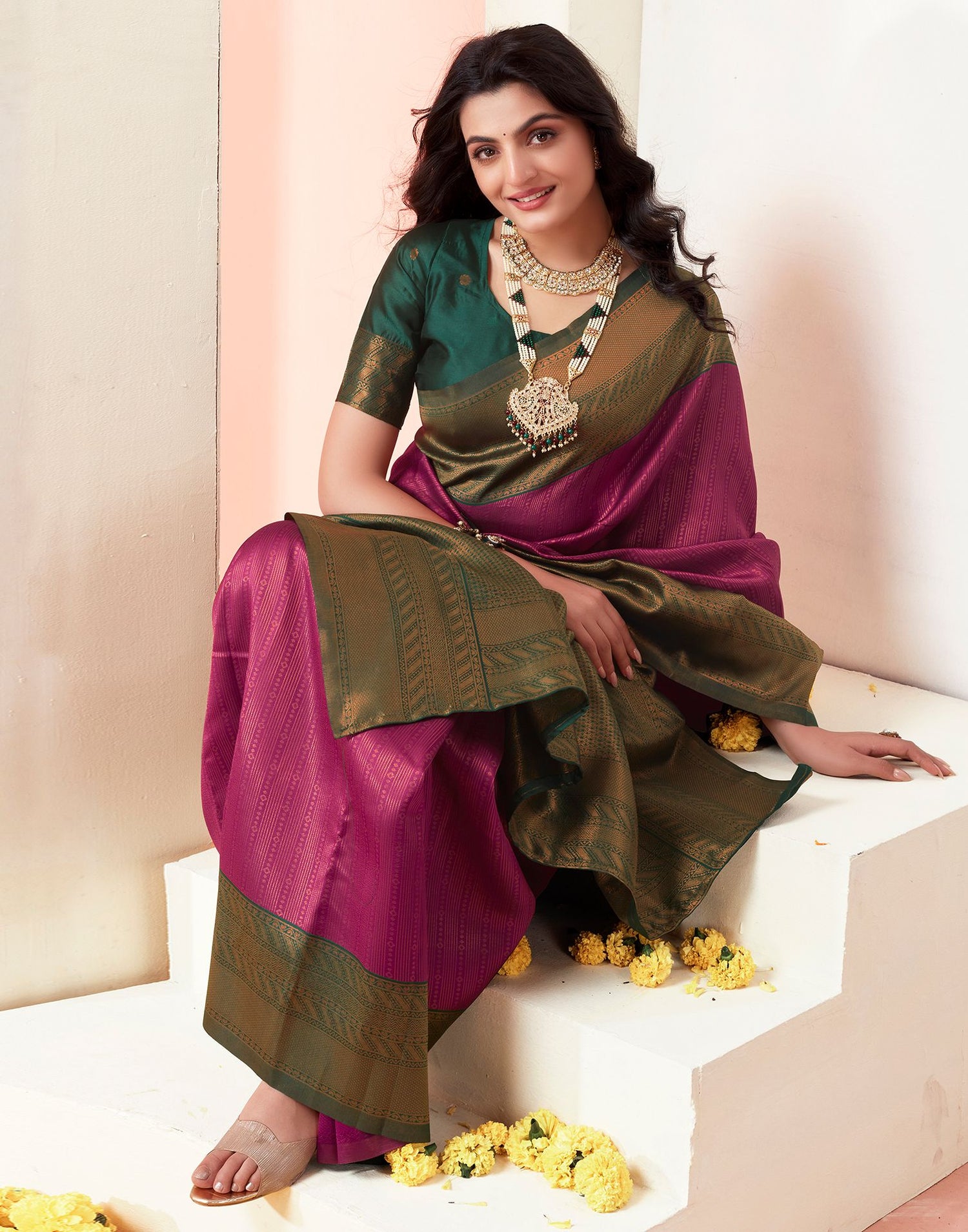 Dark Green Jacquard Silk Saree