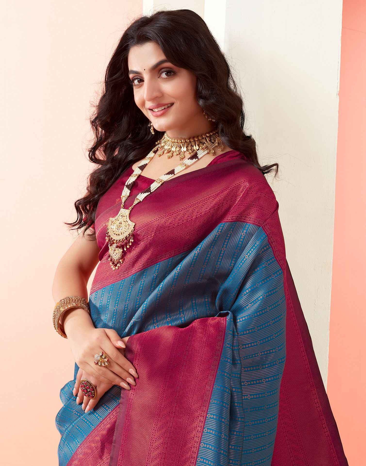 Wine Jacquard Silk Saree