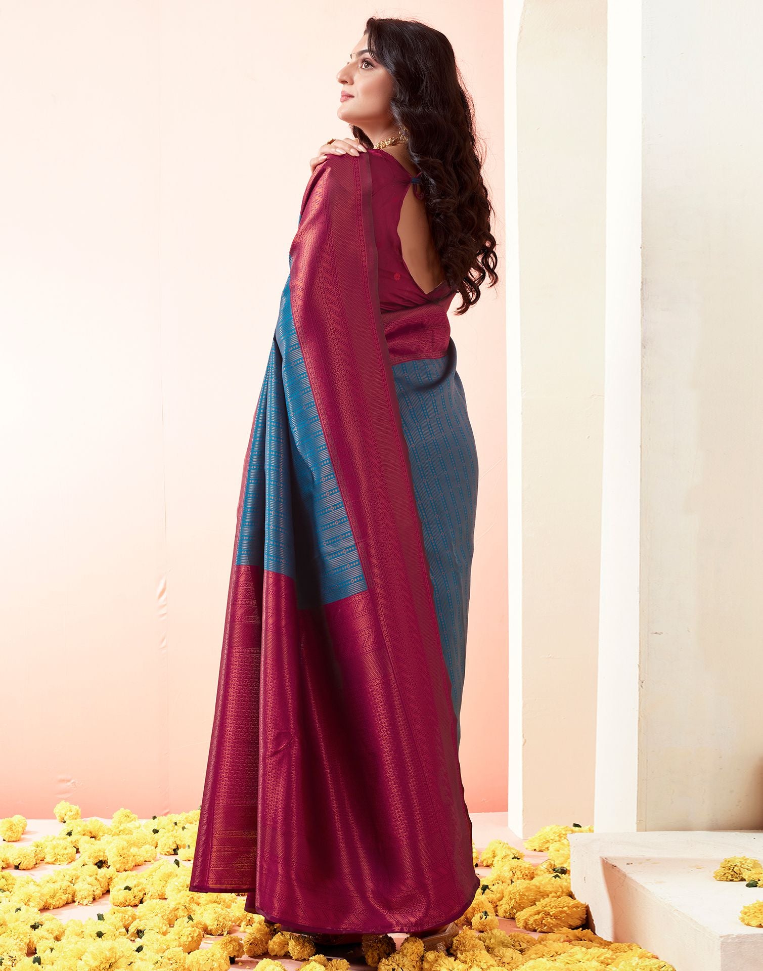 Wine Jacquard Silk Saree