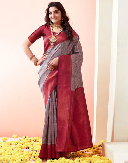 Wine Jacquard Silk Saree