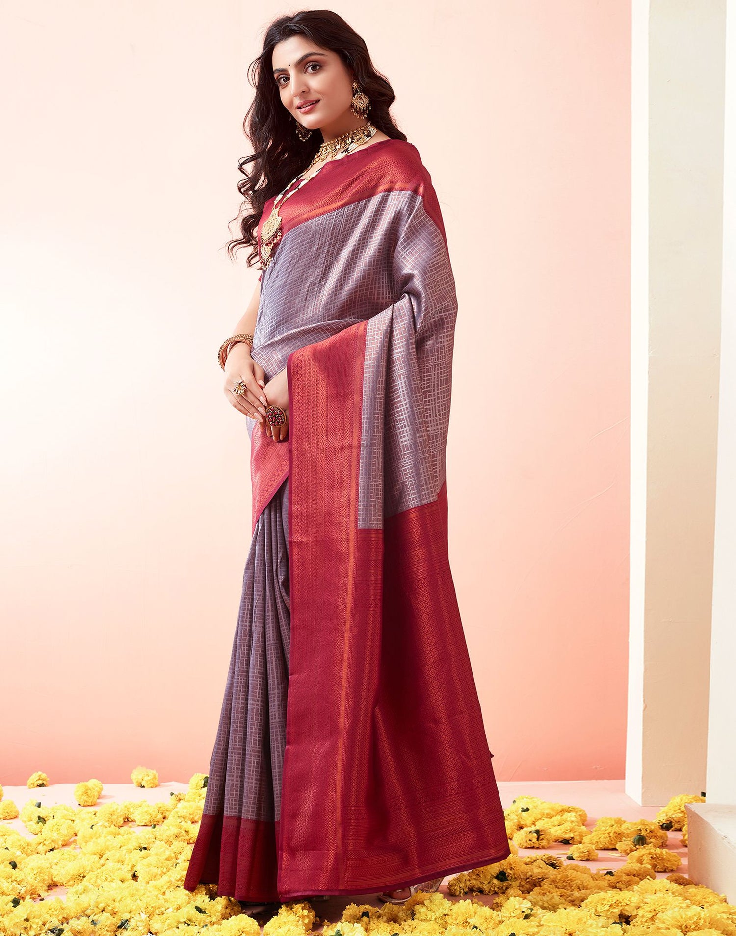 Wine Jacquard Silk Saree