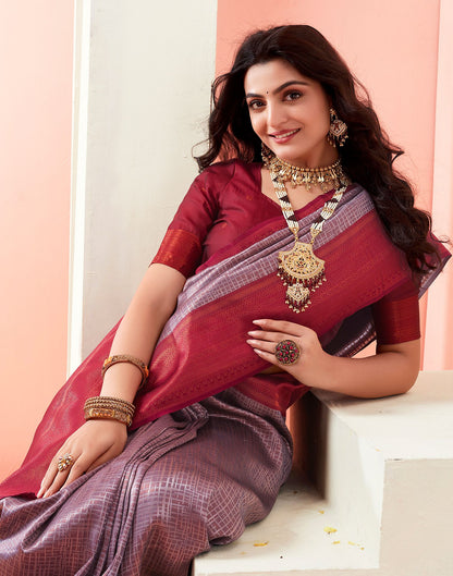 Wine Jacquard Silk Saree