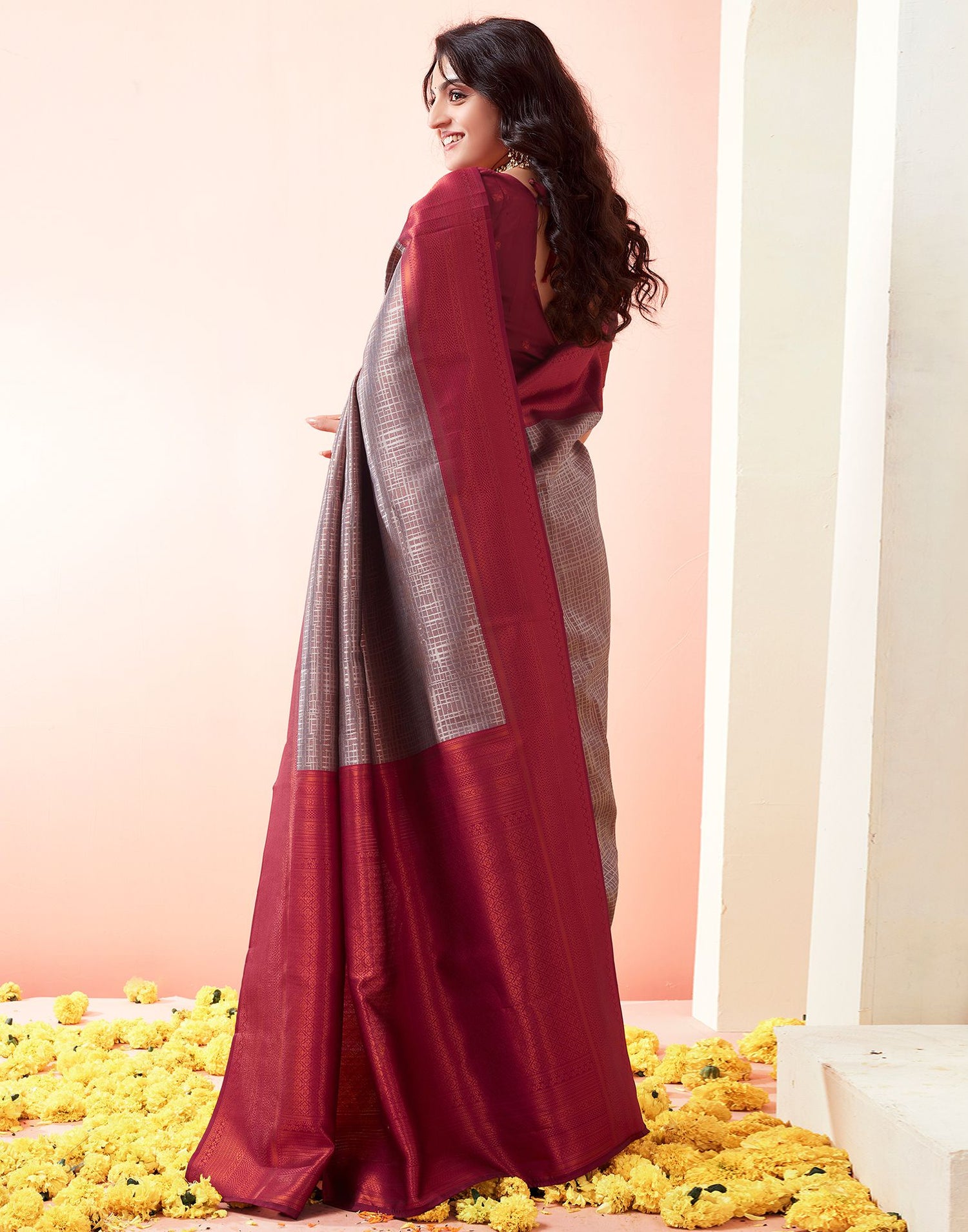 Wine Jacquard Silk Saree