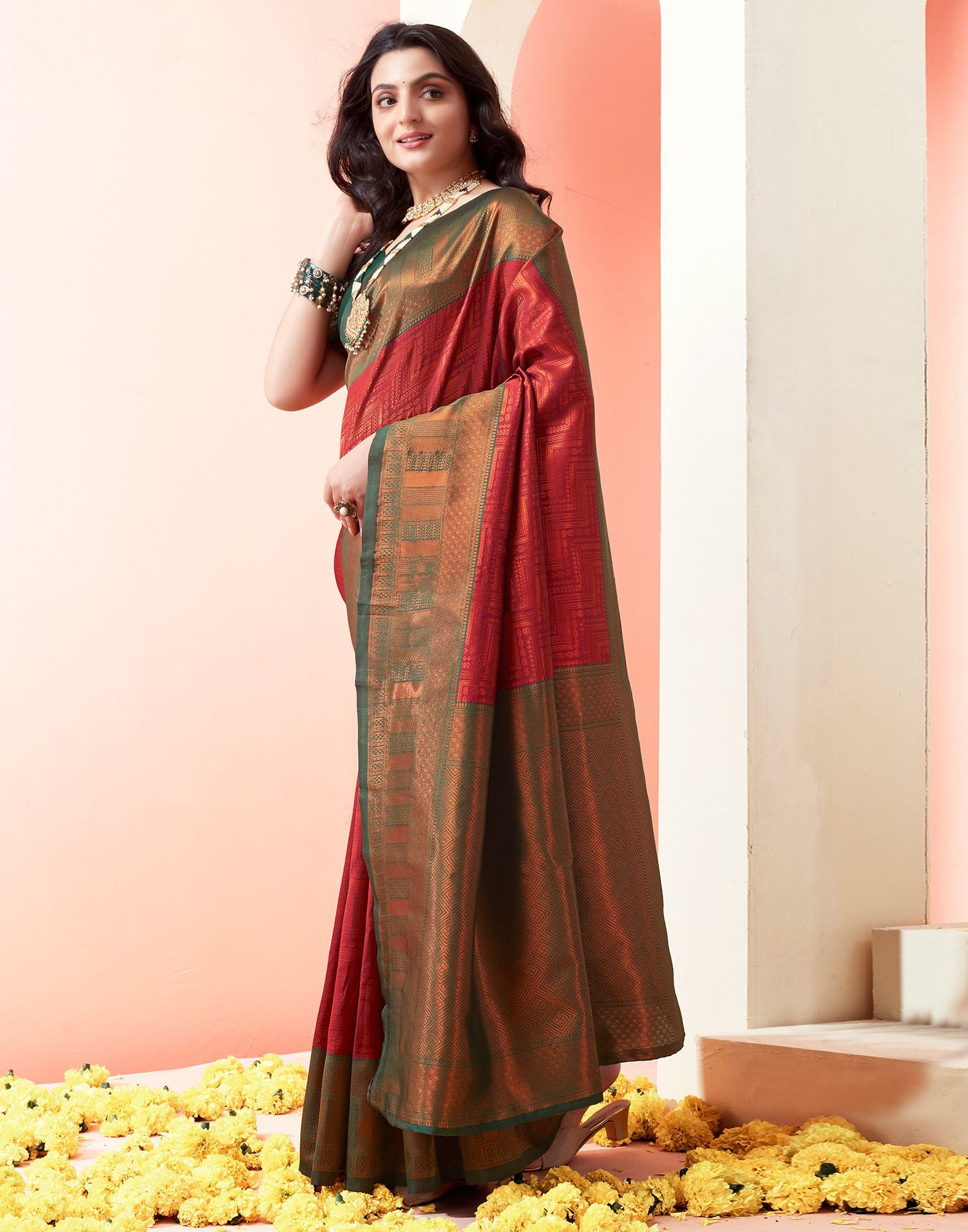 Dark Green Jacquard Silk Saree