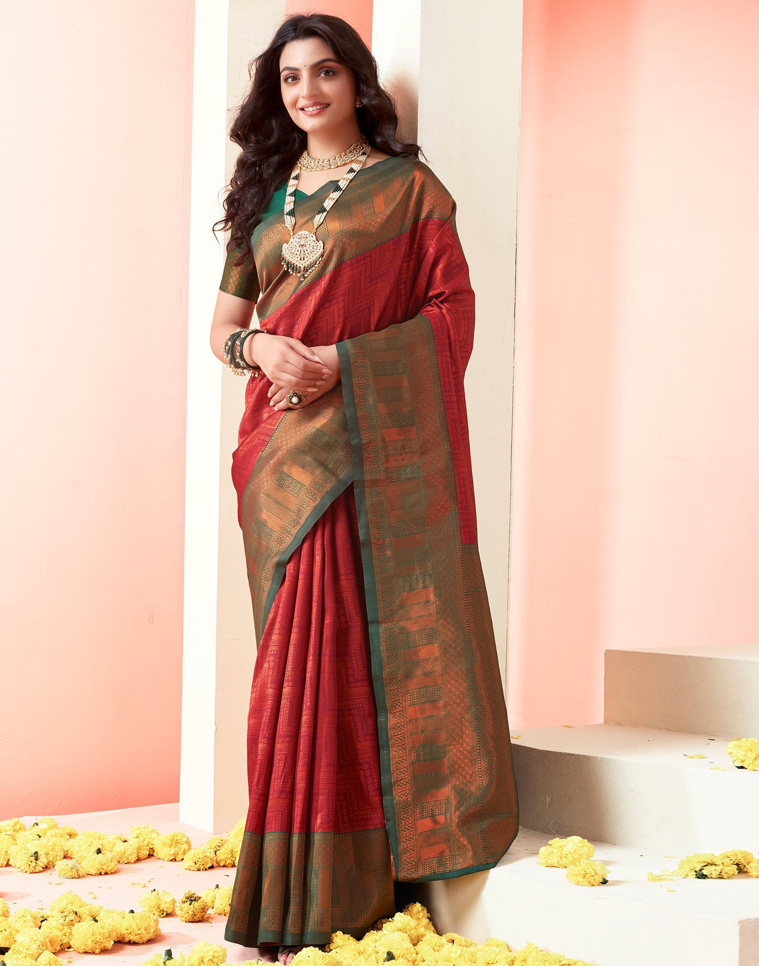 Dark Green Jacquard Silk Saree