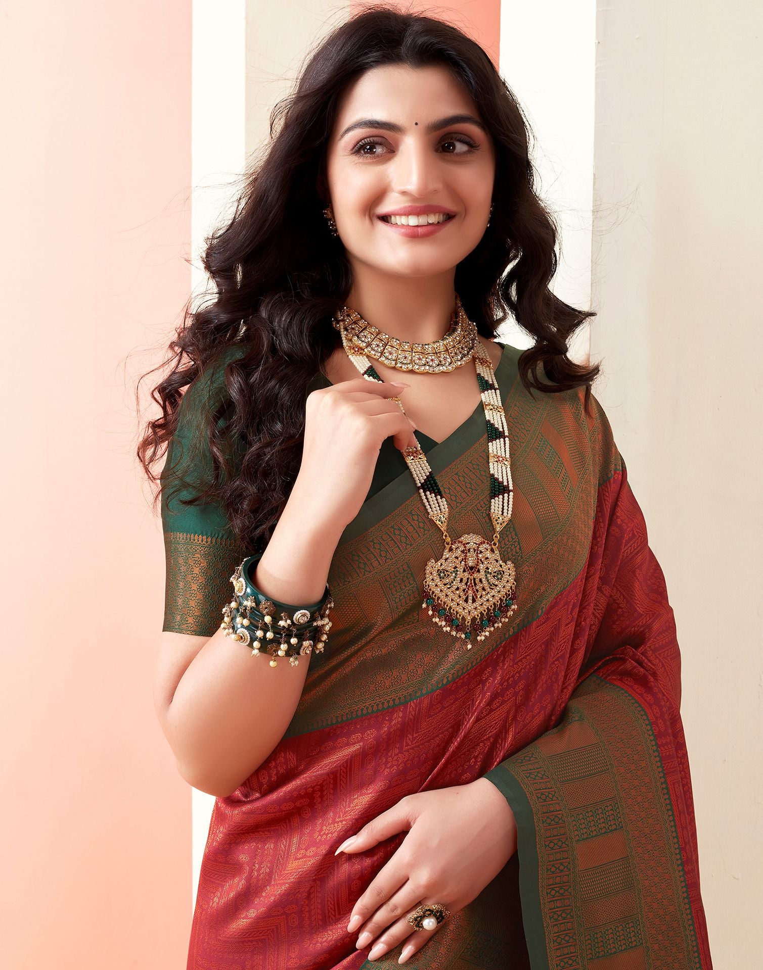 Dark Green Jacquard Silk Saree