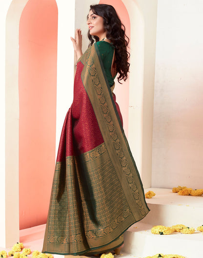 Dark Green Jacquard Silk Saree