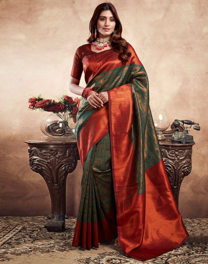 Dark Green Jacquard Silk Saree