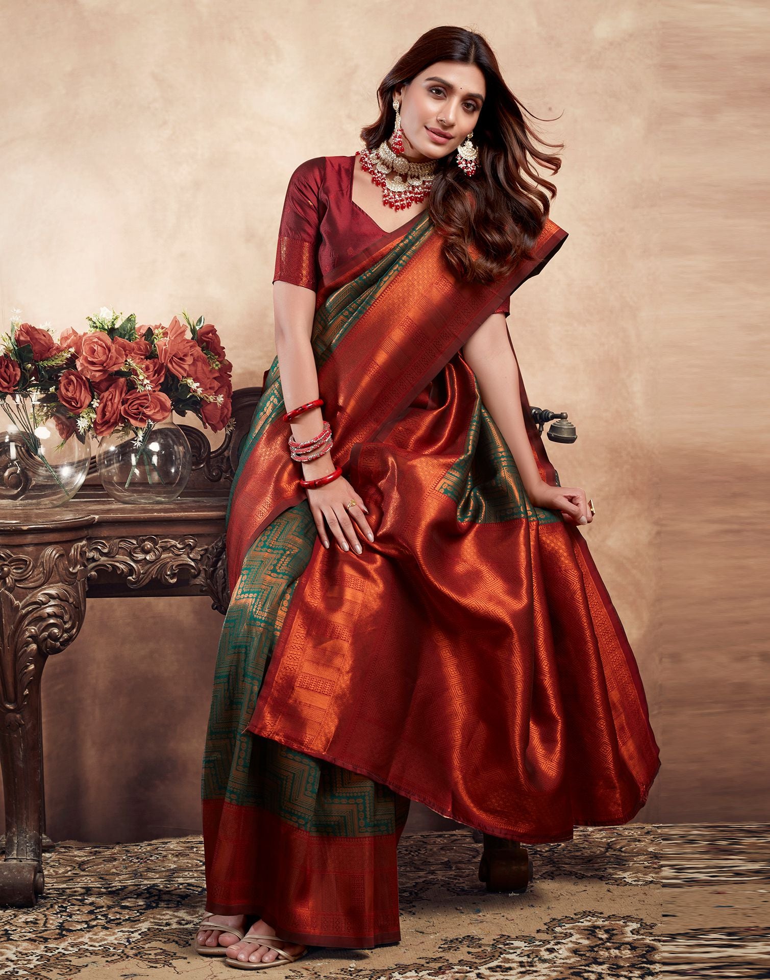 Dark Green Jacquard Silk Saree