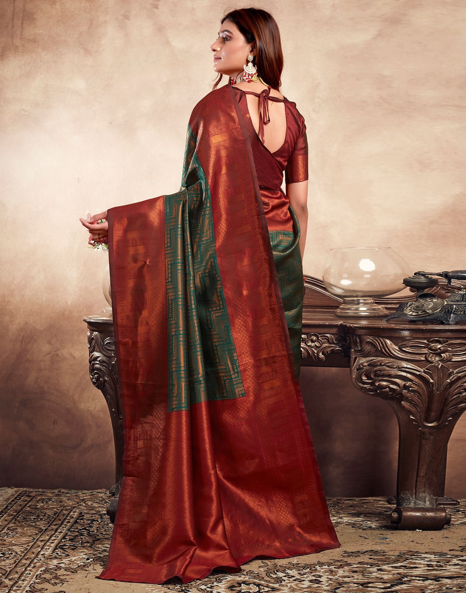 Dark Green Jacquard Silk Saree