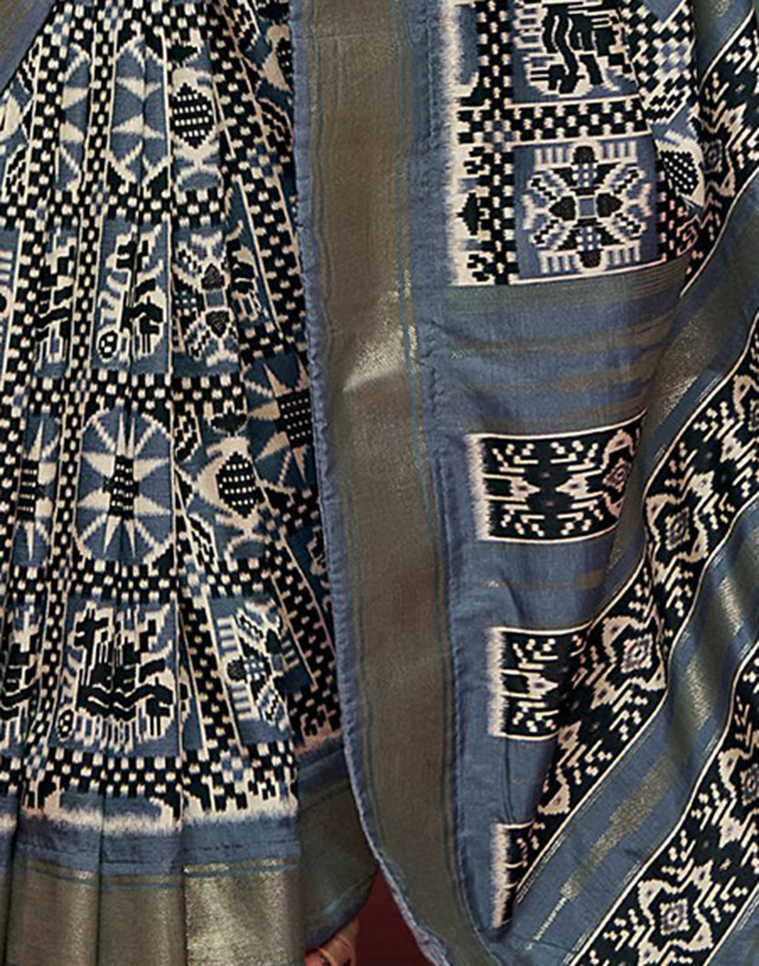 Dusty Blue Printed Silk Saree