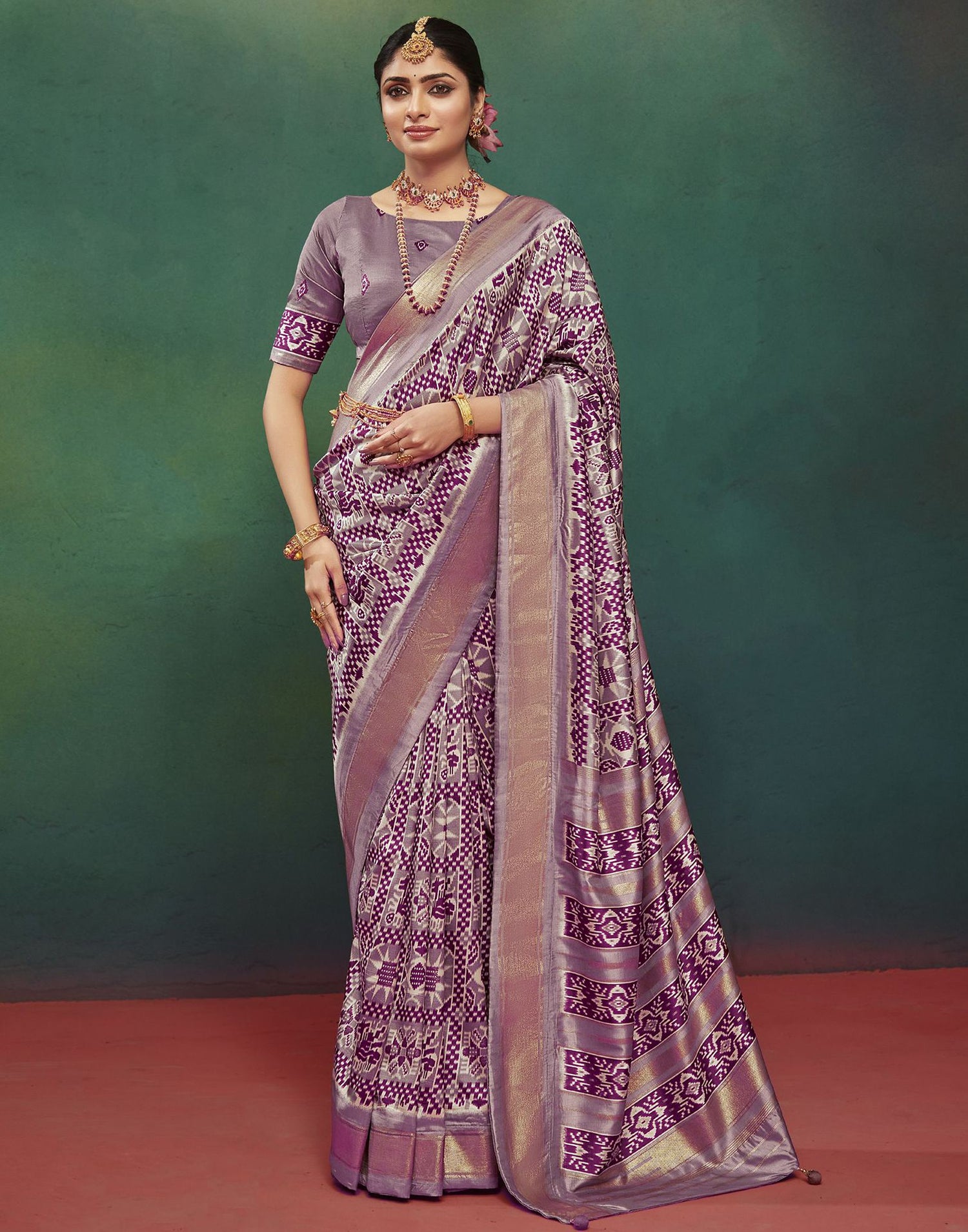 Dusty Purple Printed Silk Saree