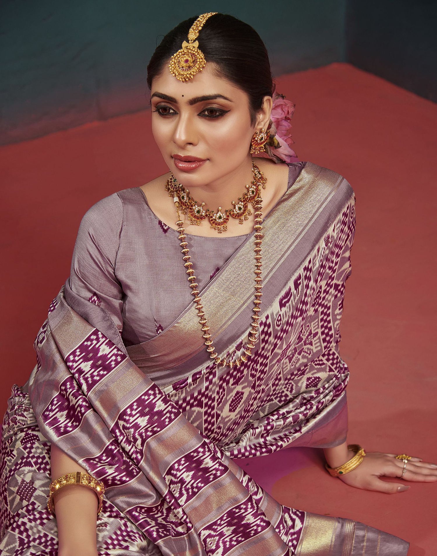 Dusty Purple Printed Silk Saree