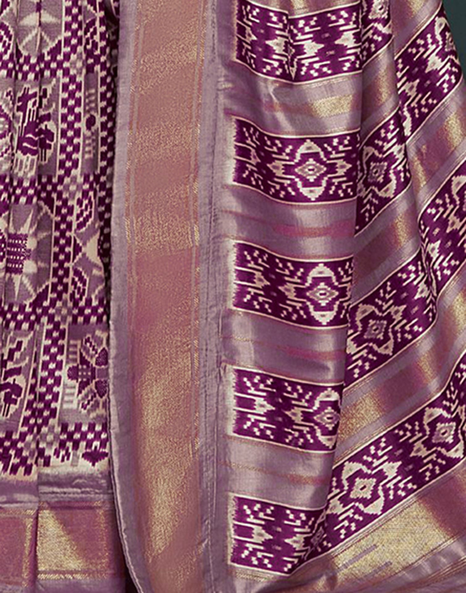 Dusty Purple Printed Silk Saree