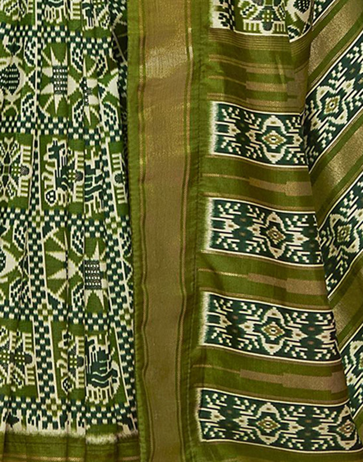 Mehandi Green Printed Silk Saree