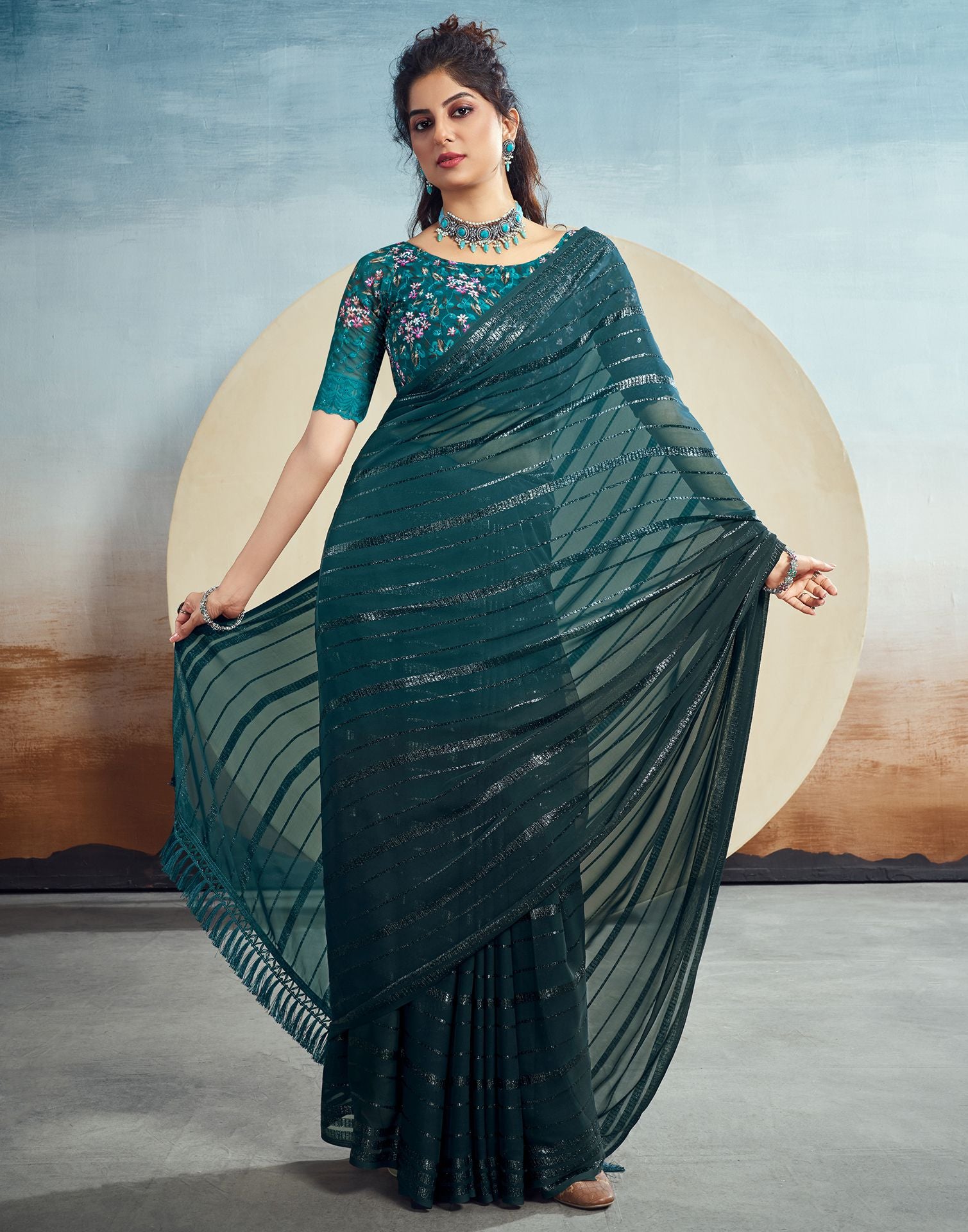 Rama Plain Georgette Saree