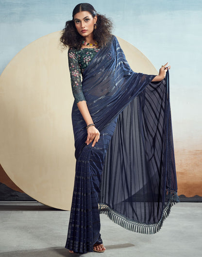 Navy Blue Plain Georgette Saree