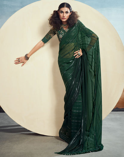 Dark Green Plain Georgette Saree