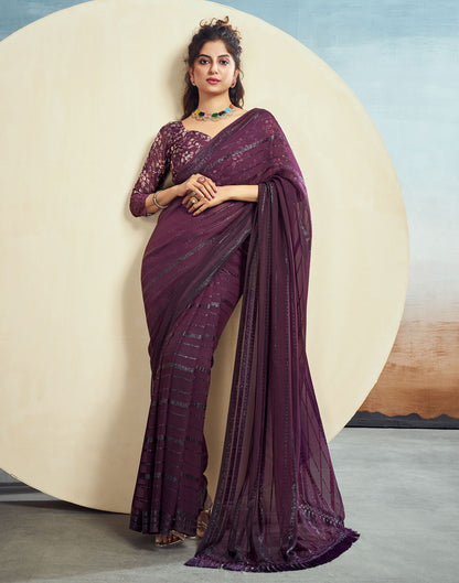 Wine Plain Georgette Saree