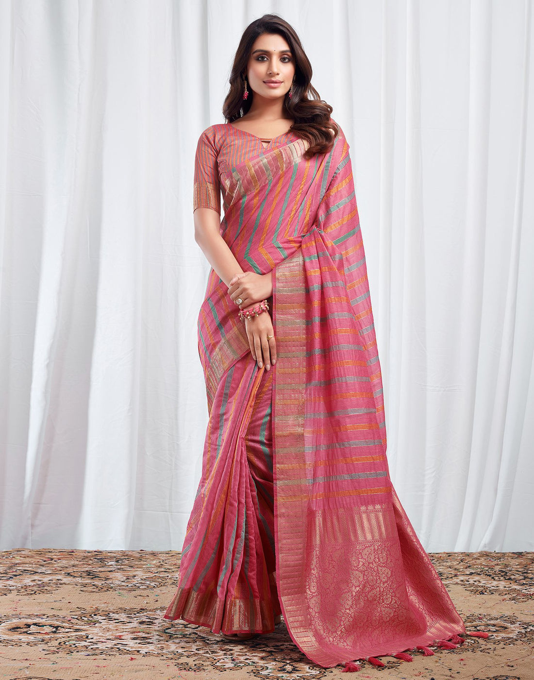 Pink Woven Silk Saree