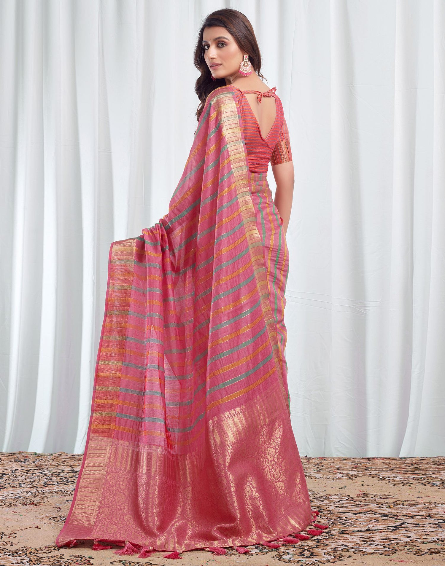 Pink Woven Silk Saree