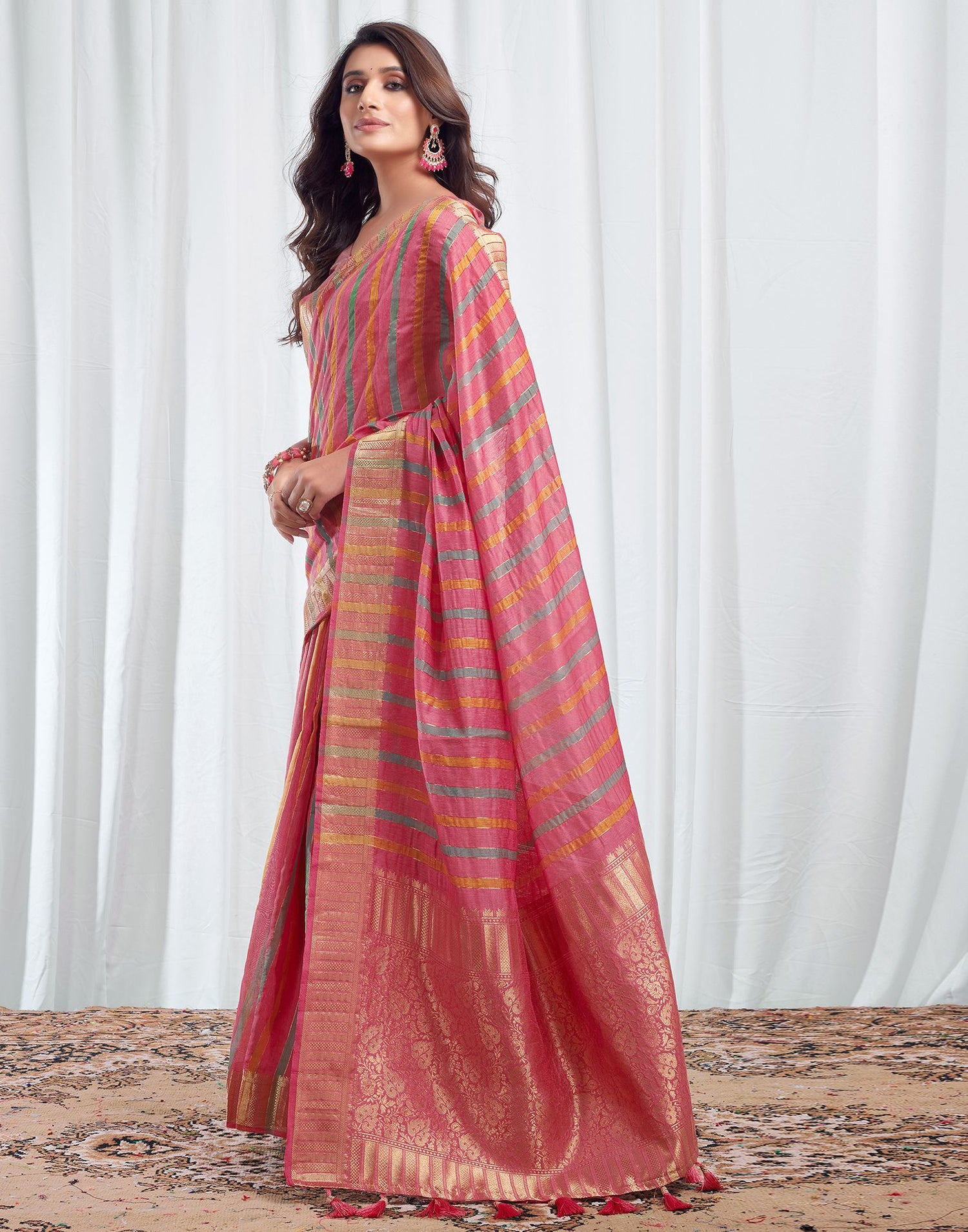 Pink Woven Silk Saree