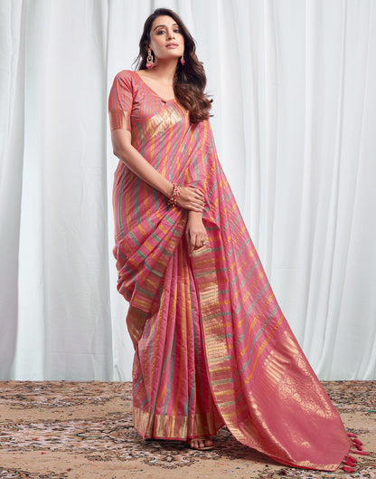 Pink Woven Silk Saree