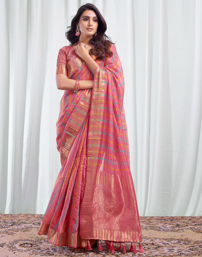 Pink Woven Silk Saree