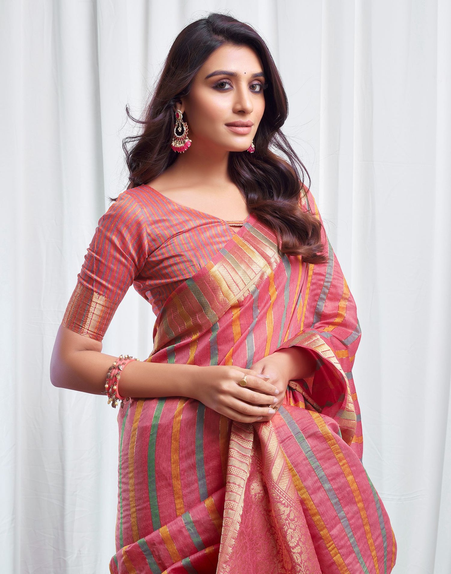 Pink Woven Silk Saree