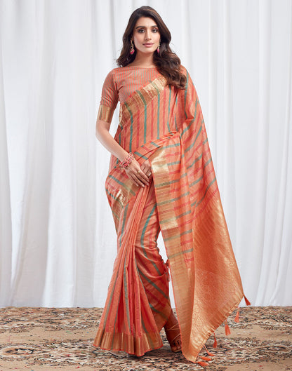 Peach Woven Silk Saree