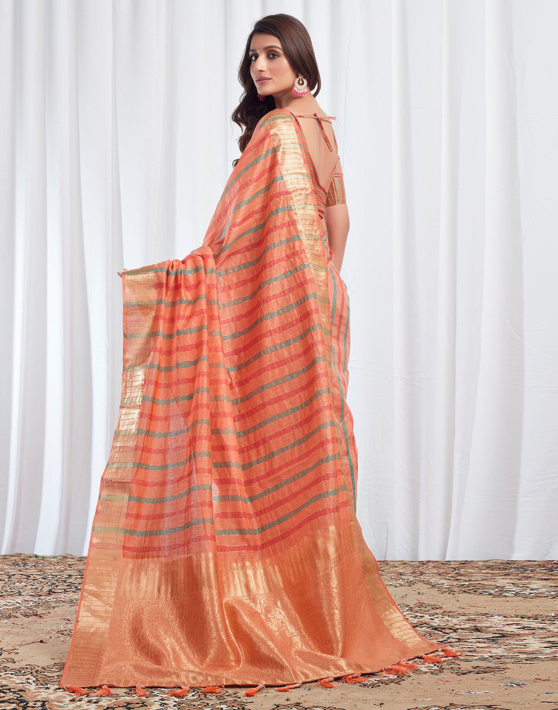 Peach Woven Silk Saree