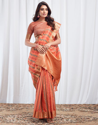 Peach Woven Silk Saree