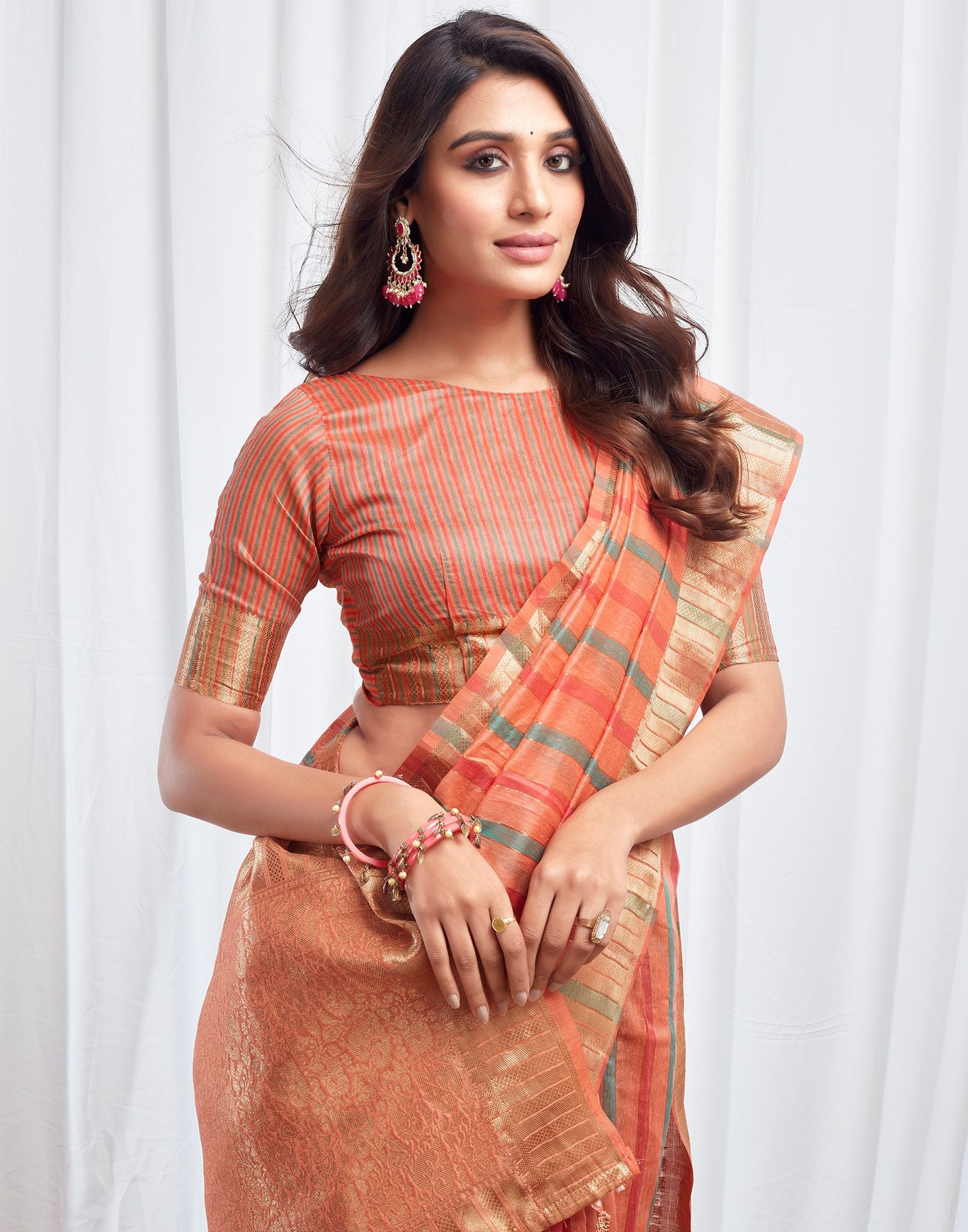 Peach Woven Silk Saree