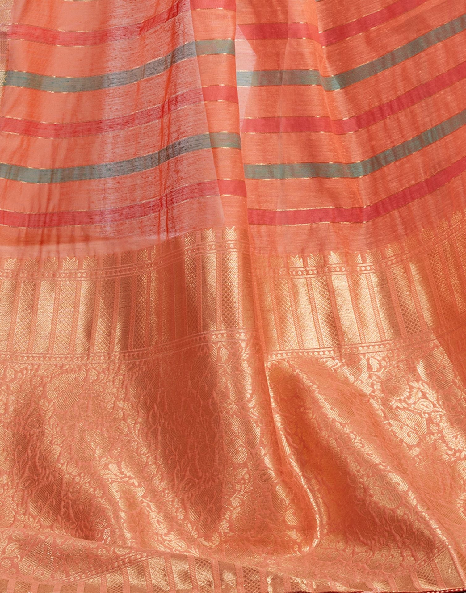 Peach Woven Silk Saree