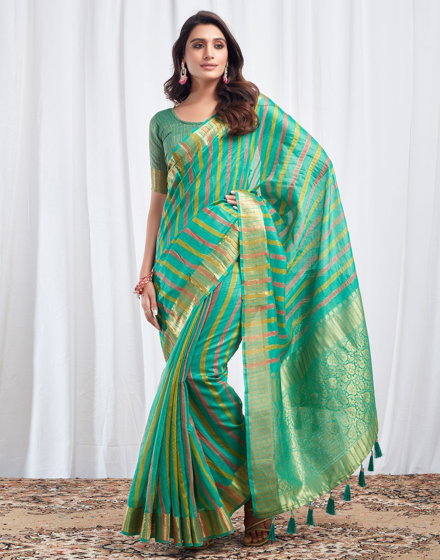 Turquoise Woven Silk Saree