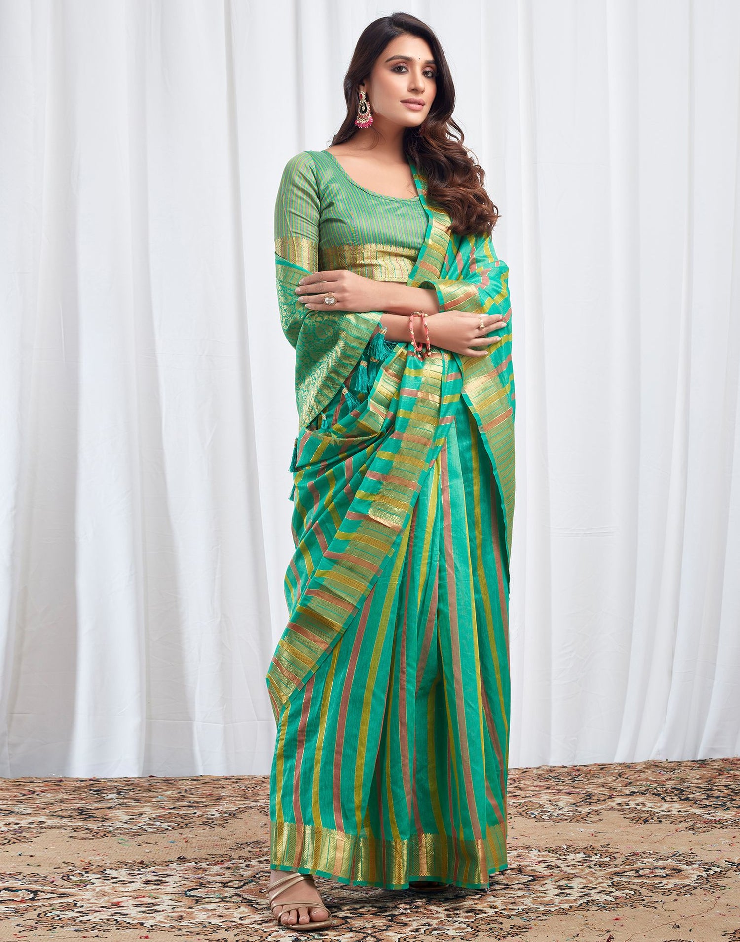 Turquoise Woven Silk Saree