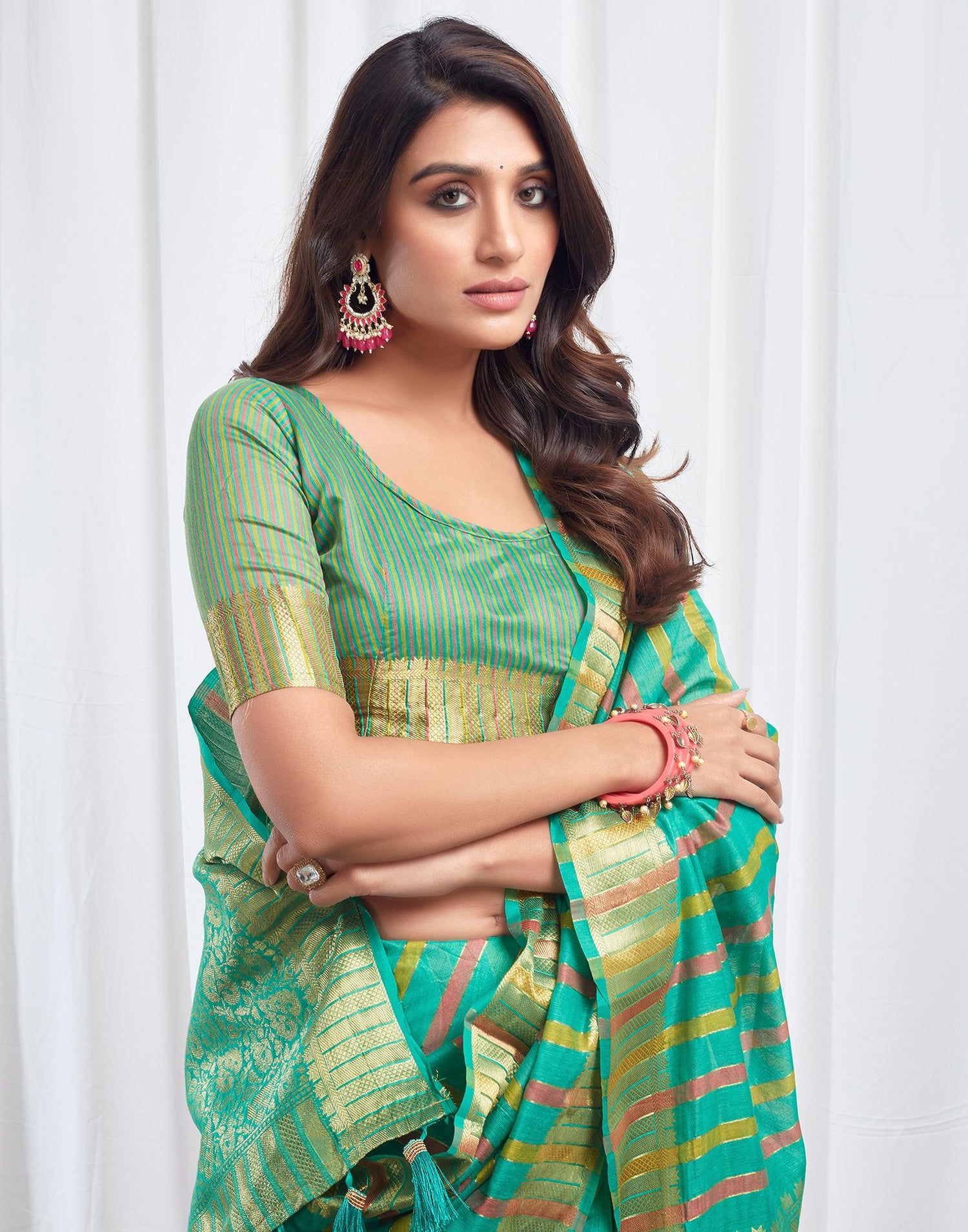 Turquoise Woven Silk Saree