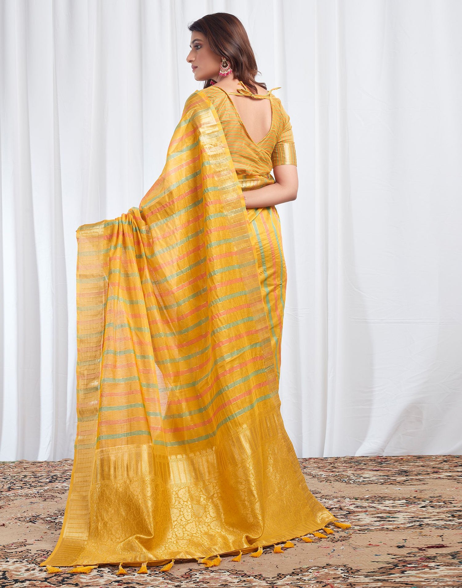 Yellow Woven Silk Saree