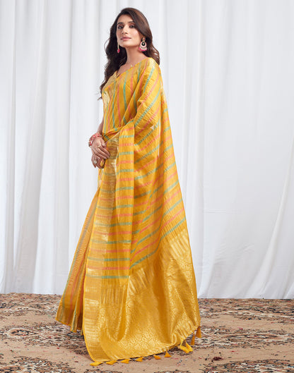 Yellow Woven Silk Saree