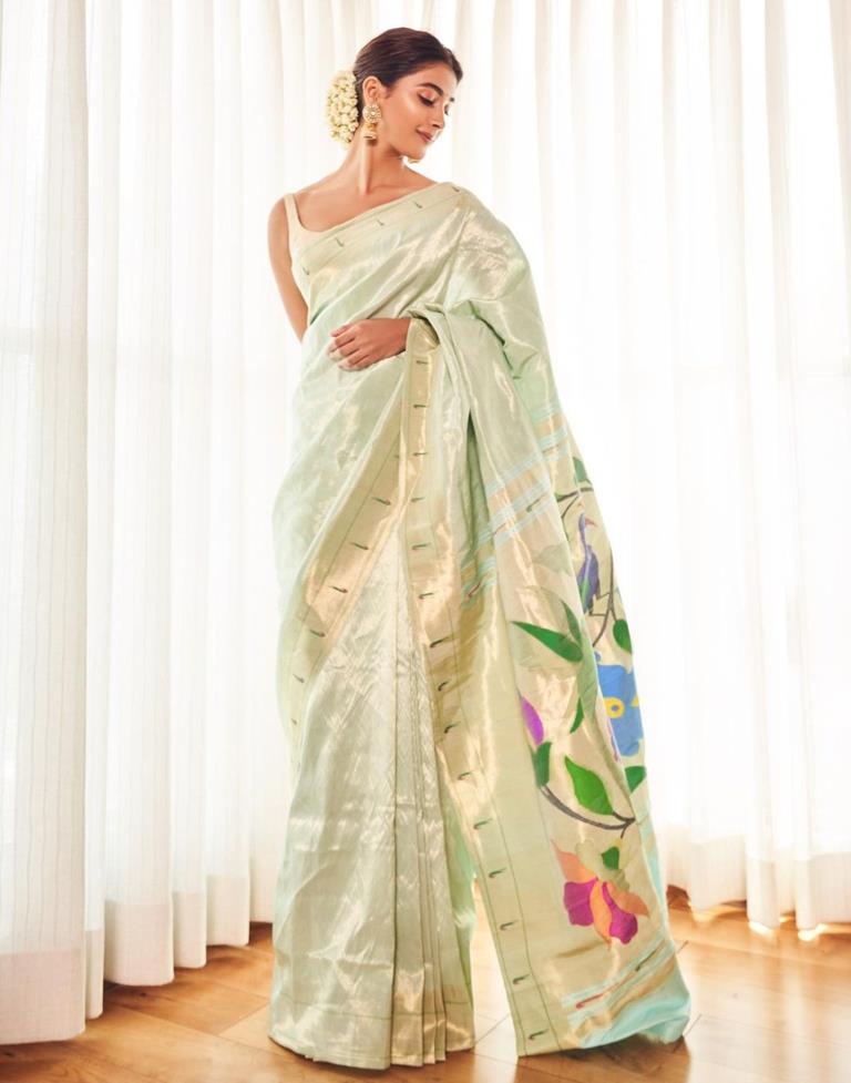 Mint Green Silk Plain Saree