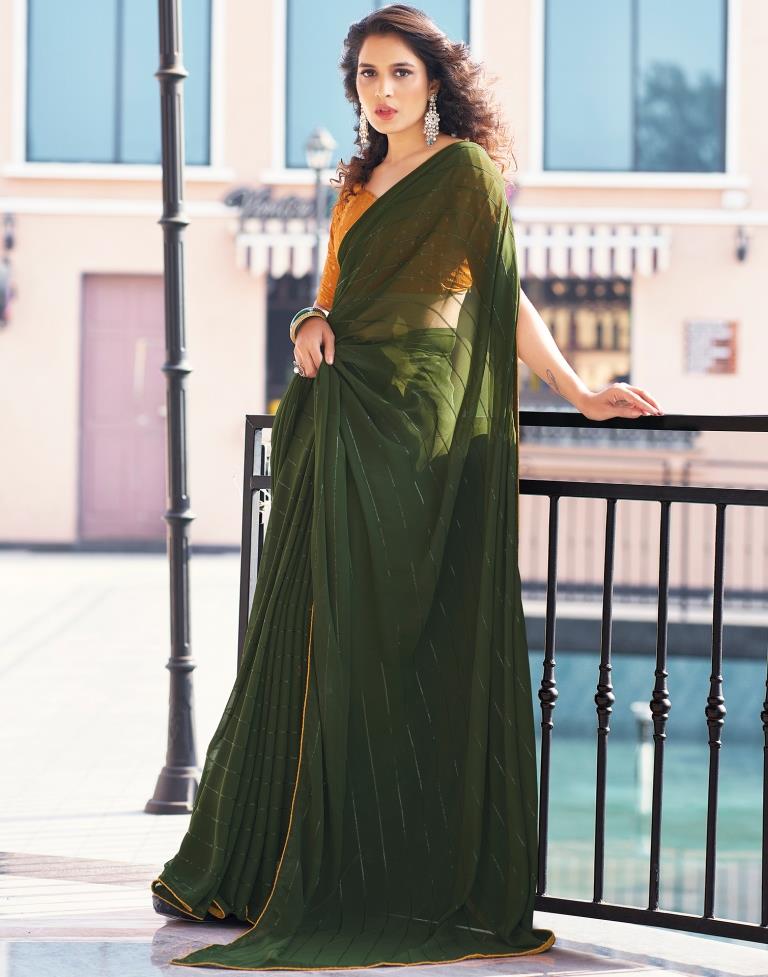 Mehndi Green Plain Georgette Saree