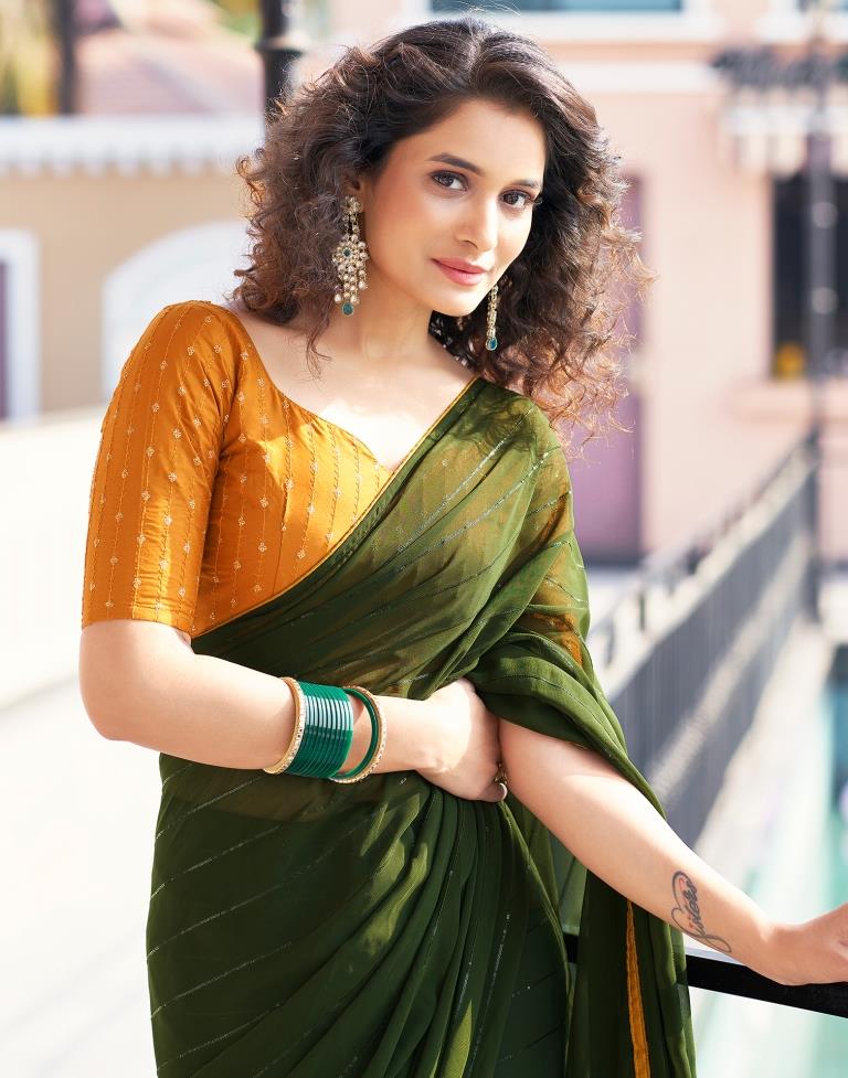 Mehndi Green Plain Georgette Saree