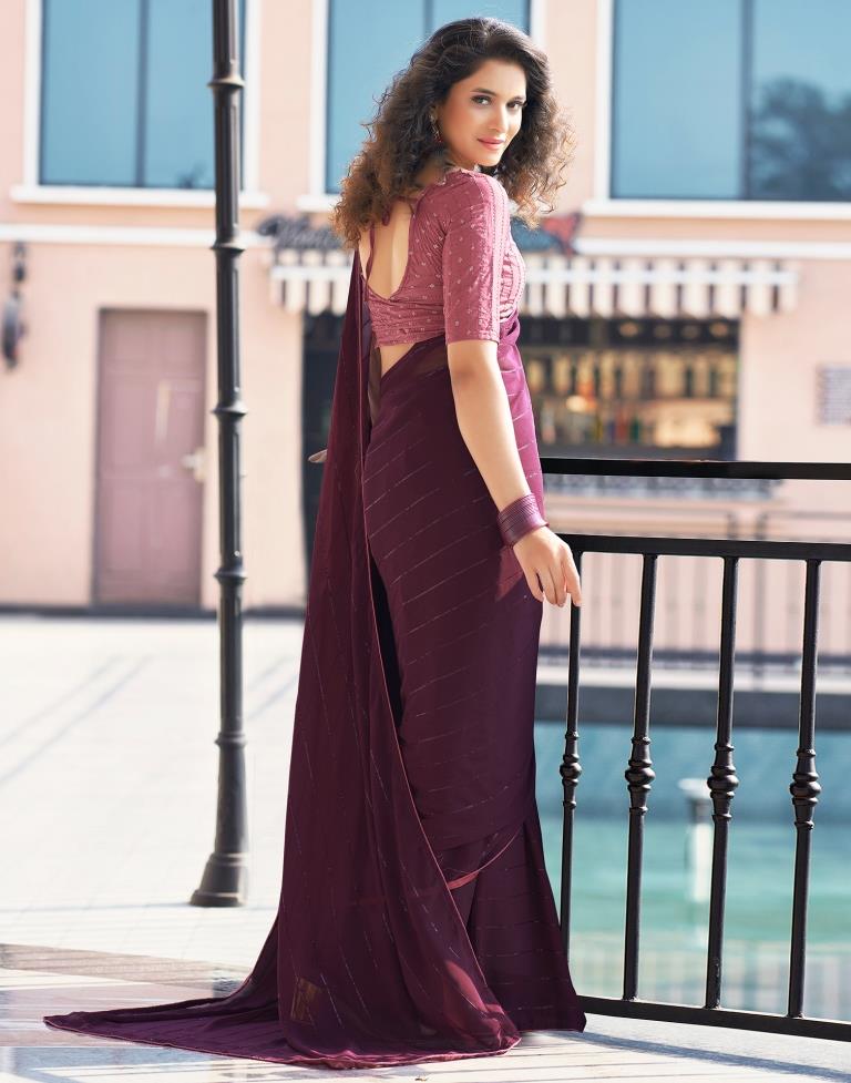 Deep Purple Plain Georgette Saree