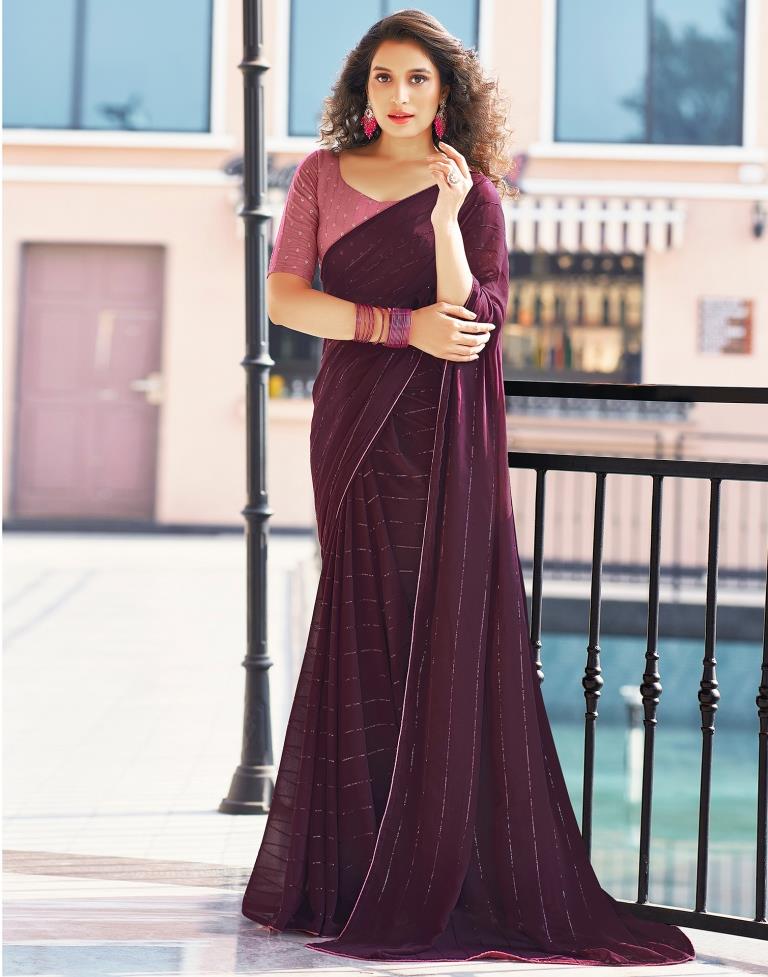 Deep Purple Plain Georgette Saree