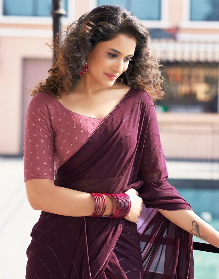 Deep Purple Plain Georgette Saree