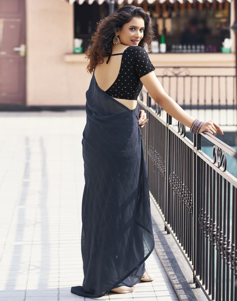 Black Plain Georgette Saree