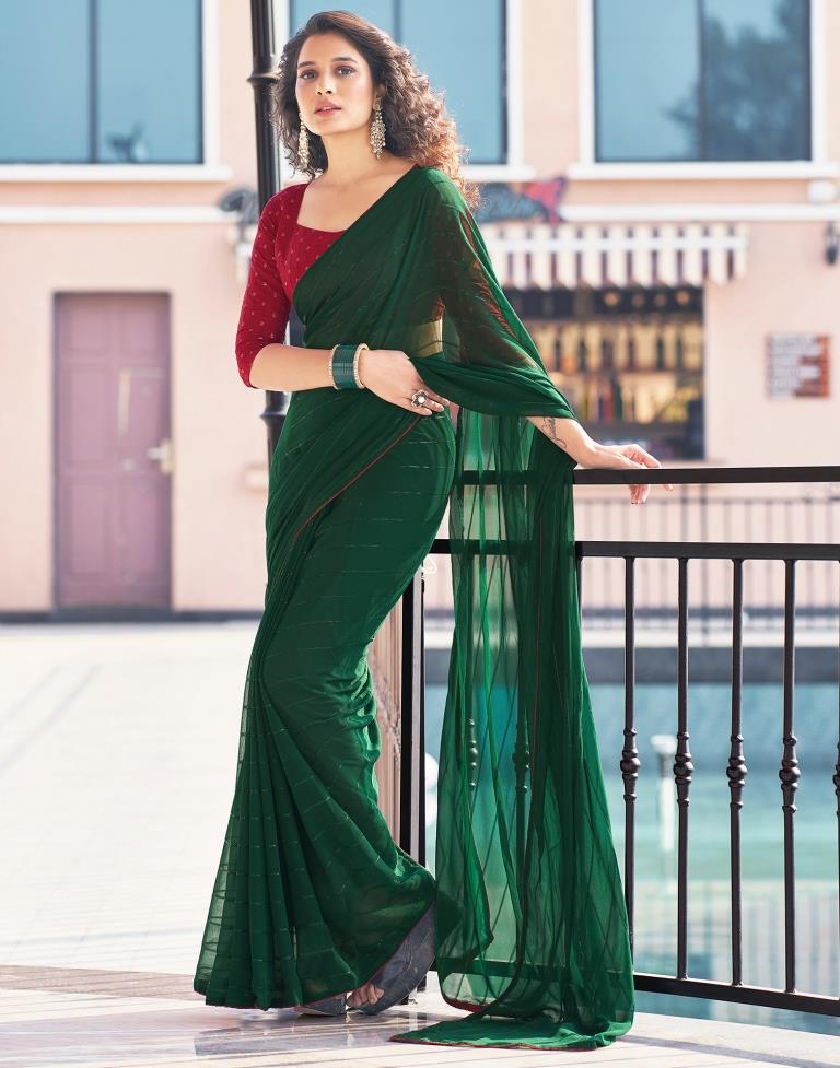 Dark Green Plain Georgette Saree